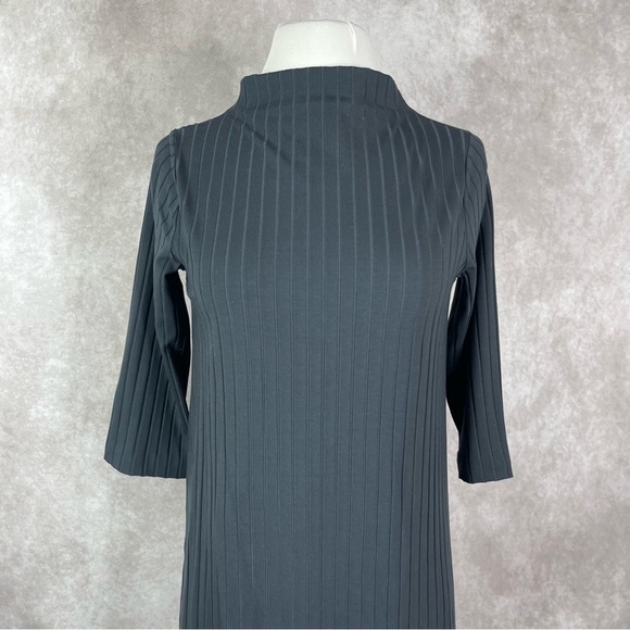 Eileen Fisher Washable Stretch Rib Funnel Neck 3/4 Sleeve Jersey Dress Blue XXS - Picture 3 of 10